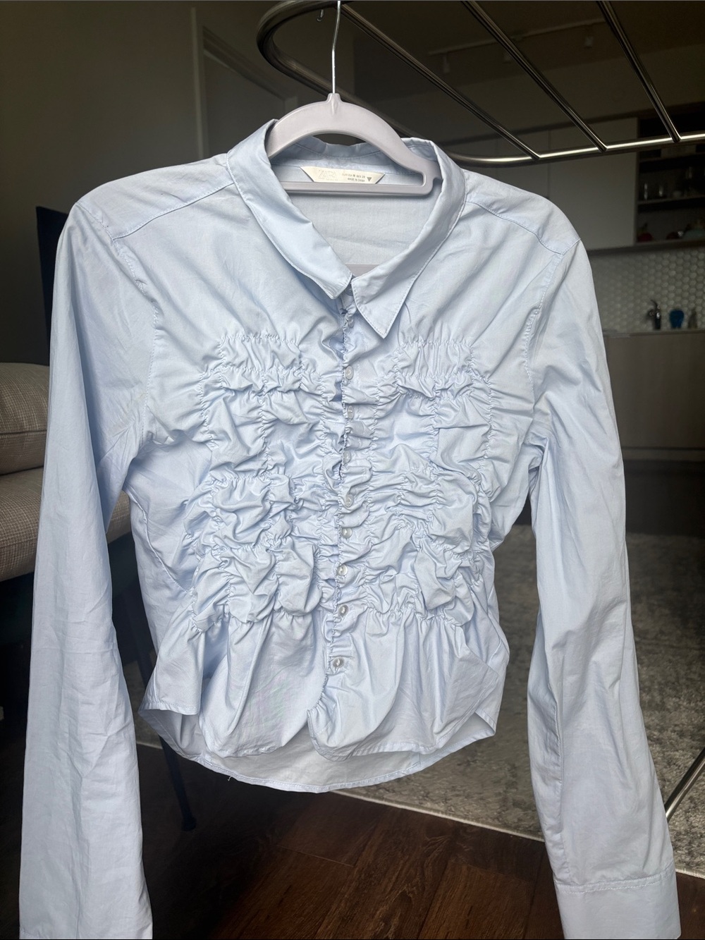 Zara Light Blue Ruched Button-Front Women’s shirt